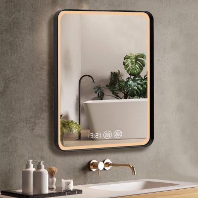 China Modern Touch Screen Bright Backlit Lead Bath Mirrors Smart Fog Light Wall Mounted Bathroom Vanity Glass Black Mirror With Led Light for sale