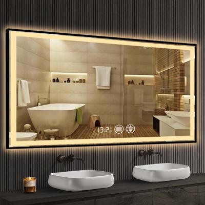 China Modern Touch Screen Bright Backlit Lead Bath Mirrors Smart Fog Light Wall Mounted Bathroom Vanity Glass Mirror With Led Light for sale