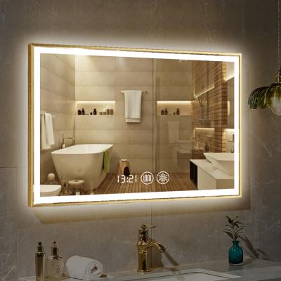 China Bright Modern Touch Screen Backlit Lead Bath Mirror Wall Smart Fogproof Hotel Vanity Bathroom Glass Mirror With Led Light Wholesale for sale