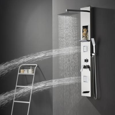 China Without Panel Stainless Steel Shower Sliding Bar Wall Mounted Shower Panel Bathroom With Shelf for sale