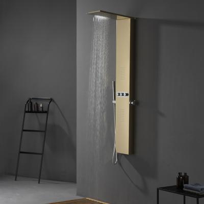 China Without Slide Bar Toilet Rain Shower Tower System Bathroom Wall Mount Shower Column Set Gold Stainless Steel Luxury Waterfall Faucet for sale