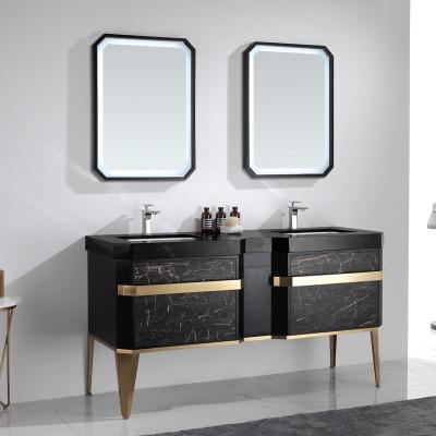 China Modern Environmental Modern Floor Bathroom Vanity Cabinets With Sink Furniture Double Sink Washroom Vanity Set Luxury Floor Mirror Vanity for sale