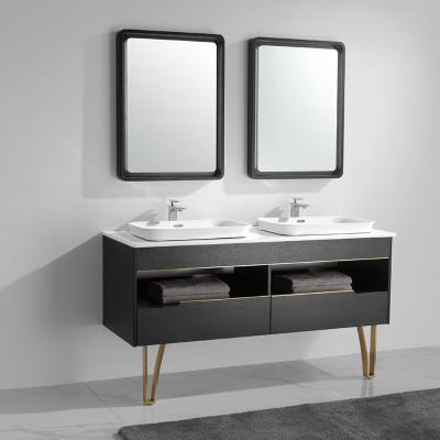 China Double Floor Bathroom Vanity Cabinets Modern With Luxury Floor Mirror Vanity Set Double Sink Bath Vanity Set From Sink Furniture Supplier for sale