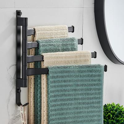 China Free Punching Aluminum Towel Folding Towel Rod Three or Four Rod Space Toilet Heater Rotating Towel Rack Black Aluminum Double Rod for sale