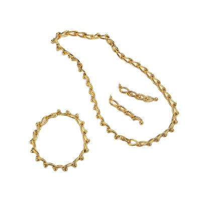 China 2022 TRENDY New High Quality Gold Filled Hypoallergenic Brass For Women Vintage Necklace Bracelets Earrings Gold Plated Jewelry Set for sale