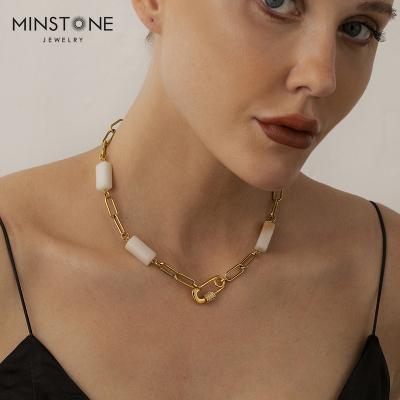 China 2022 New MINSTONE Fashion JEWELRY 18K Real Gold Plated Natural Stone Metal Fashion Solid Brass Necklace for sale