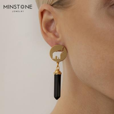 China Romantic Antique Brass With Unique Design Natural Stone Drop For Women Girls Gold Filled Earrings Vintage Victorian Memorial Jewelry for sale