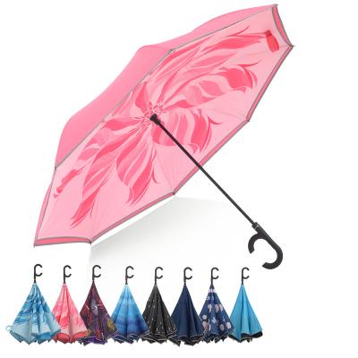 China Minimalist Sunday inverted reversible umbrella with c-shaped handle for sale