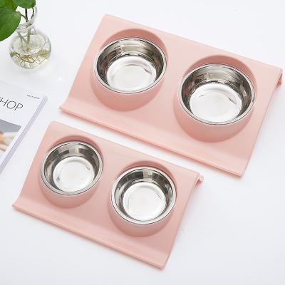 China Creative Direct Selling Stainless Steel Pet Wash Dog Bowl Cat Bowl Pet Food Double Slope Bowl Proof Z-Type Plastic Mechanical Border Puddle for sale