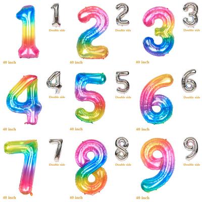 China Large 40inch Rainbow Foil Birthday Balloon Helium Number Balloons Happy Birthday Party Decorations Kids Figures Wedding Air Ball for sale