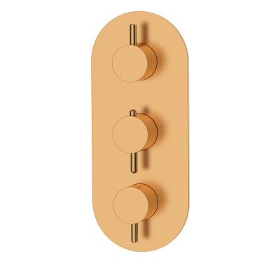 China Barless Brushed Rose Gold Concealed Thermostatic Shower and Tub Faucet Round 3 Handles With Diverter Valve for sale