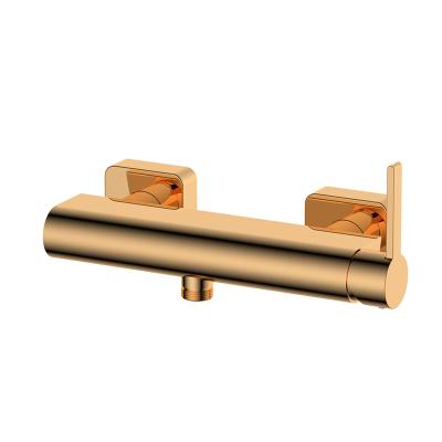 China Sliding Barless Rose Gold Brushed Hot And Cold Water Faucet Exposed Handle Single Shower And Bath Faucet And Flexible Hose for sale