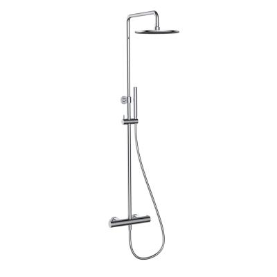 China Modern Wall Mounted Thermostatic Chrome Bathroom Shower Faucet Exposed Diverter Set With Hand Shower And Rainfall for sale