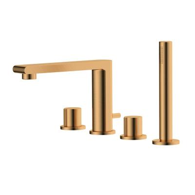 China Without Sliding Bar Swept Rose Gold Deck Mounted 4 Hole Tub Spout Shower Mixer And Hose Pipe Bathroom for sale