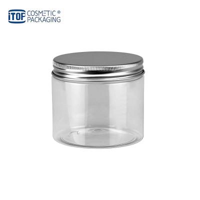 China Body Scrub Spa TJ-AB500 Body Scrub Containers Jar Aluminum Cap Cosmetic-Packing 500ml White Plastic Transparent Empty PET Jar for sale