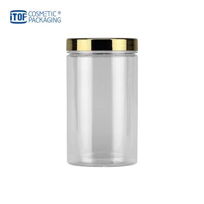 China Body Scrub TJ-AB900 Tall 900g Clear Plastic Pet Jar Jar 900ml Cosmetic Empty Plastic Jars With Gold Lids For Personal Care for sale