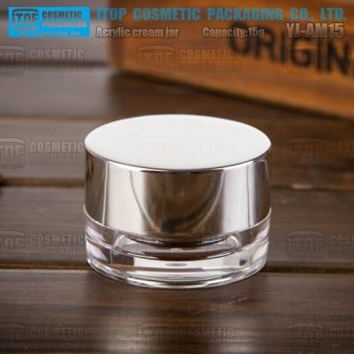 China High end nail gel jar YJ-AM15 15g double layers cylinder eye acrylic material luxury crystal clear pmma cream for sale