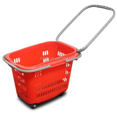 China Plastic PP Supermarket Basket With Wheels Trolley Basket PP Shopping Plastic for sale