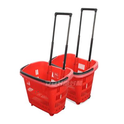 China 1) Supermarket 2)basket 30 L shopping mall stores DDH-602 2 wheels supermarket basket for sale