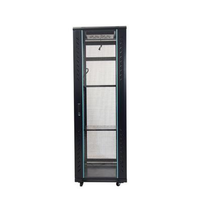 China 19-inch 19 Inch Network Cabinet Rack 42U Black Network Rack with Toughened Glass Door for sale