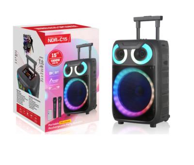 China 15 Inch LED Flashing Light Professional Rechargeable Multimedia BT Trolley Speaker Blue-tooth Wireless Portable Speakers for sale