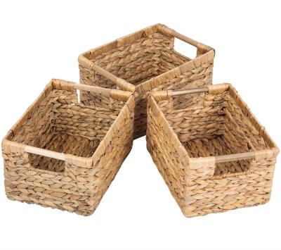 China Sustainable Hand - Woven Basket Pet Water Hyacinth Dry Buy Dark Woven Baskets Fiber Hand Round Set Small Large Shelf 3 Flat Brown Oval Straw for sale