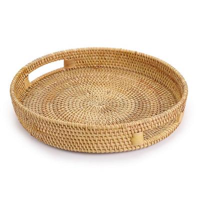 China Water Hyacinth Vietnam Bohemian Wicker Rattan Decorative Set Shallow Sustainable Set Tray Kitchen Large Serving Trays Rottan Wicher for sale