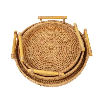 China Round Rectangle Jute Handmade Handwoven Viable Hyacinth Tray Seagrass Seegrass Handmade Trays - Home Wicker Wall Woven Rattan Wooden Tea Set for sale