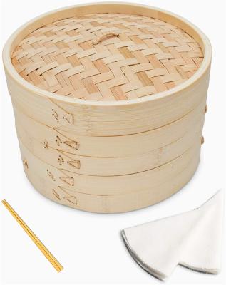 China 28Cm Diameter Steamer 3 Compartment Basket 32Cm Bamboo Kitchen Layers Asian Food Stored Gold Custom Square Supplier for sale