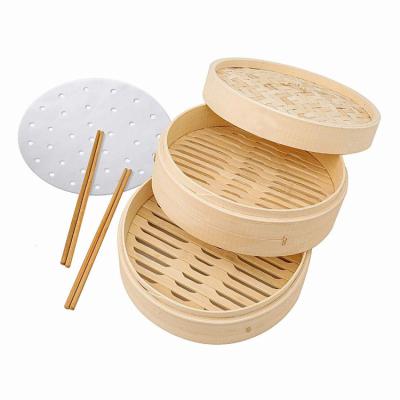 China Stocked Steel Basket Baske Tools Veg 3Tiersteamer Asiansteamer Baboo Steamer Wok Ware Bamboo Rings Cake Corn Dish Dumpling Pot Fish for sale