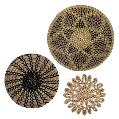 China Hot Selling Decorated Fancy Art Room Hanging Rattan Hangings Decortion Decration Home Designer Decoratie Wall Art Deco Decor Set Of 3 for sale