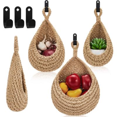 China Wicker Fruit Basket Kitchen Baskets Storage Hanger Willow Hamper Macrame Hanging Onion Food Friut Bread Home Viable Cloth Door Hanger for sale