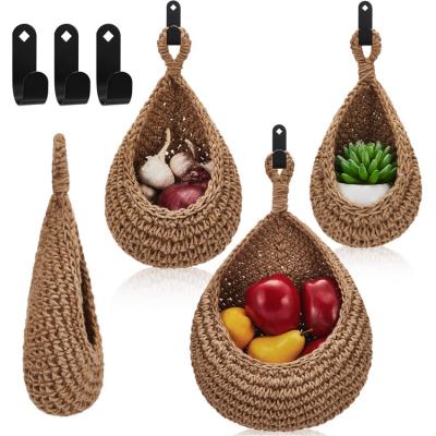 China Natural Bamboo Garlic Hanging Storage Baskets Veggie Weave Kids Toy Basket Woven With Lid Coconut Flower Cotton Viable Hook for sale