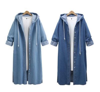 China Simple Coat Long Jean Jacket Blue For Women QUICK DRY Hooded Sheath Ditch Wholesale Fashion QUICK DRY for sale