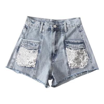 China QUICK DRY QUICK DRY denim shorts summer street tide models craft heavy sequins stitching loose women's shorts for sale