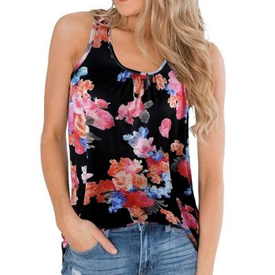 China Anti-pilling Anti-pilling Causal Wholesale Vest Plus Size Summer Flower Women Halter Floral Print T-shirts for sale