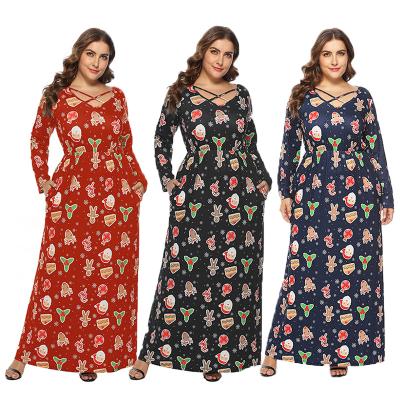 China New style breathable autumn r plus size Christmas printing loungewear ladies clothing big plus size long skirt for sale