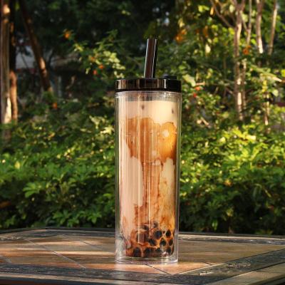 China Double Wall 16oz Straight Stocked Drinking Boba Cup Lean Clear Plastic Acrylic Bubble Tea Tumbler With Straw for sale