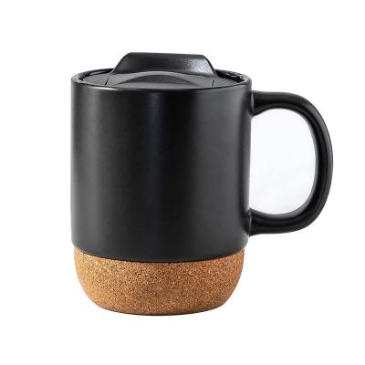 China Matte Black White Ceramics Mugs Cork Bottom Customizable Porcelain Thermo Viable 11oz Ceramic Coffee Mugs With Lid Cork Base for sale