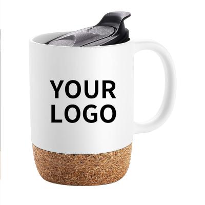 China Viable Wholesale 15oz Personalized Porcelain Coffee Mugs With Sublimation Wood Bottom White Taza Ceramic Mugs With Handle And Lid for sale