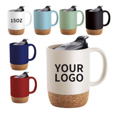 China Viable Custom Empty 15oz Sublimation Porcelain Coffee Mugs With Taza Wooden Bottom Personalized Ceramic Mug With Lid And Handle for sale