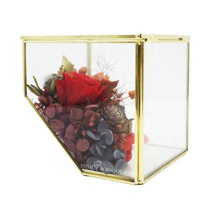 China Beautiful Creative Custom Colorful Rose In Box Preserved Flower Eternal Gift Gilt Box for sale