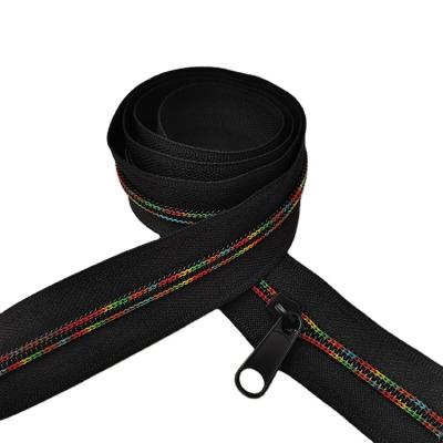 China Durable Long Chain Nylon Zippers Rainbow Teeth Black Zippers for sale