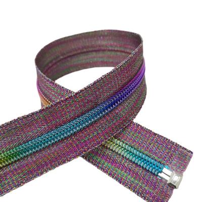 China Sustainable Long Chain Zippers Bag Zipper Nylon Transparent Thread Bright Rainbow Teeth Zipper for sale