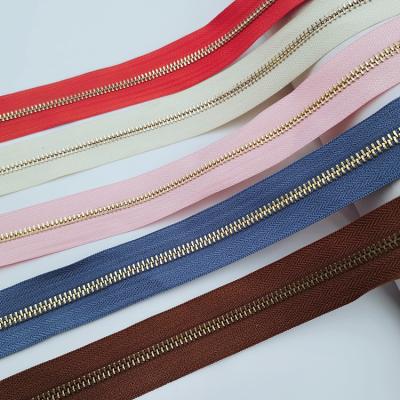 China Viable Wholesale Metal Long Chain Zippers For Handbag Metal Zipper For Clothes for sale