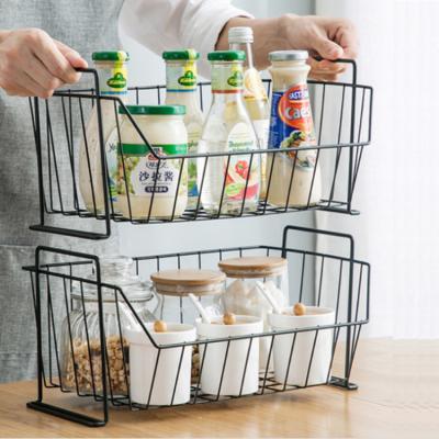 China Sustainable Stackable Storage Baskets Iron Baskets Kitchen Household Morden Style Seasoning Basket for sale