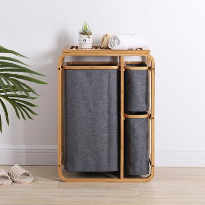 China Laundry Pop Organizer Modern Wood Material Laundry Sorter With Bamboo Handle for sale