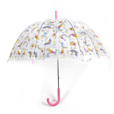 China Cute Unicorn Printing Low Price Clear Transparent Clear Dome POE Umbrella Windproof Umbrella for sale