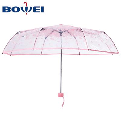 China Factory Wholesale Price Folding Sakura Flower Transparent Clear Umbrella POE Material for sale