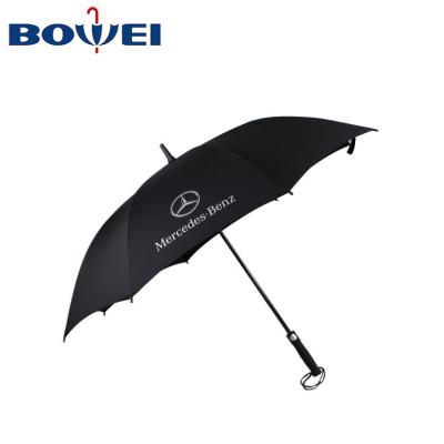 China Custom Cheap High Quality Automatic Waterproof Straight Golf Umbrella Black Golf Umbrella With Mercedes Icon for sale